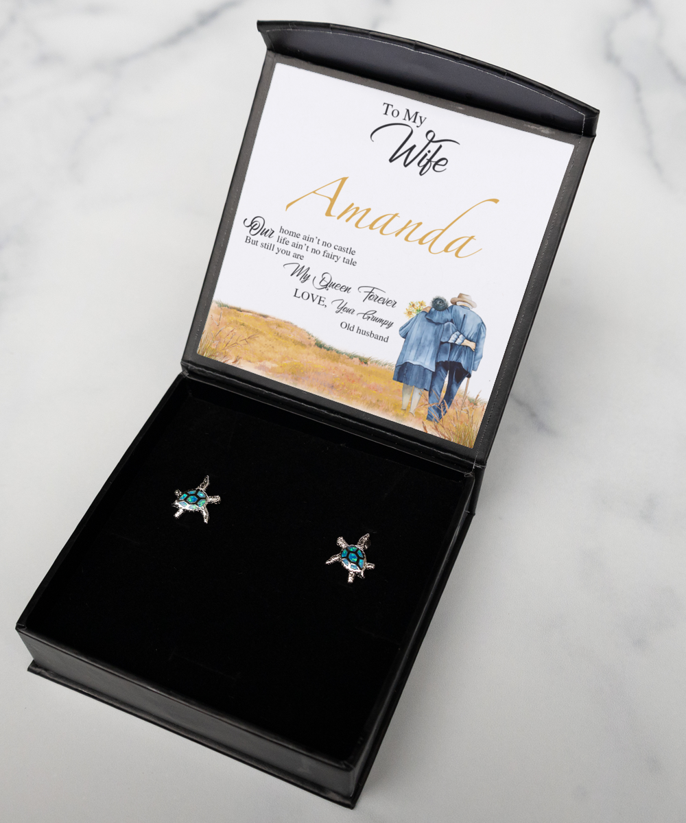Opal Turtle Earrings Personalized To My Wife Gift