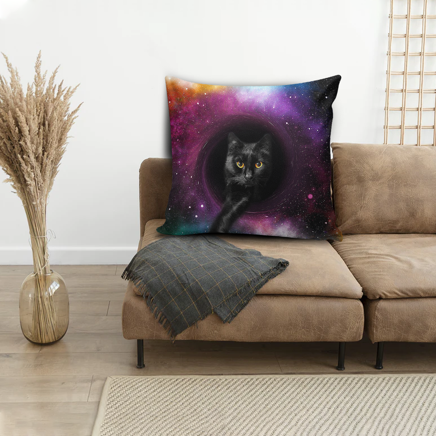 Black Cat Galaxy All-over Print Suede Throw Pillow