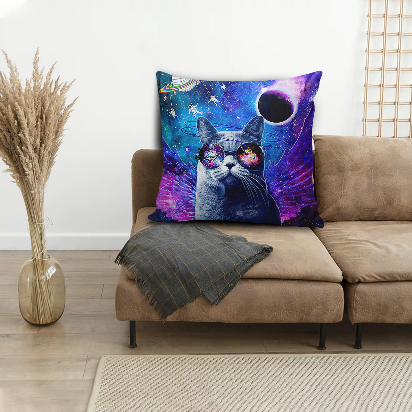 Galaxy Cat All-over Print Suede Throw Pillow