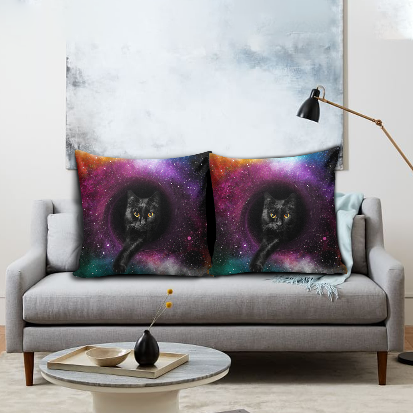 Black Cat Galaxy All-over Print Suede Throw Pillow