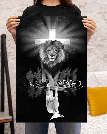 Jesus Lion And Lamb The Perfect Combination Poster, Lion Of Judah, Easter Poster, Christian Poster, God Art, Proud Christian Home Decor Standard Poster