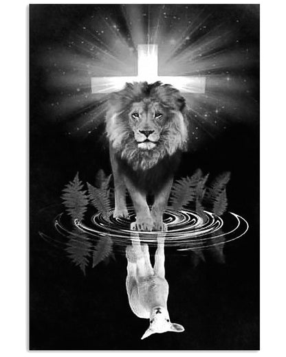 Jesus Lion And Lamb The Perfect Combination Poster, Lion Of Judah, Easter Poster, Christian Poster, God Art, Proud Christian Home Decor Standard Poster