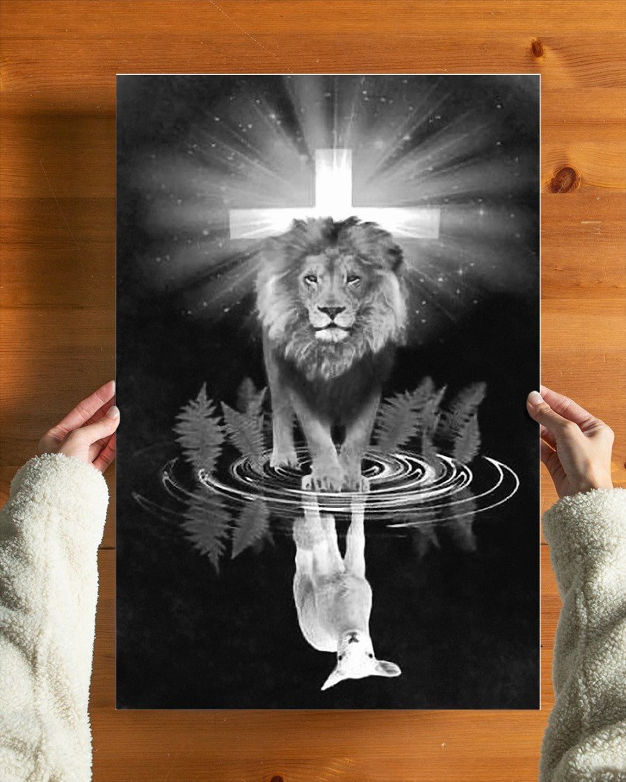 Jesus Lion And Lamb The Perfect Combination Poster, Lion Of Judah, Easter Poster, Christian Poster, God Art, Proud Christian Home Decor Standard Poster