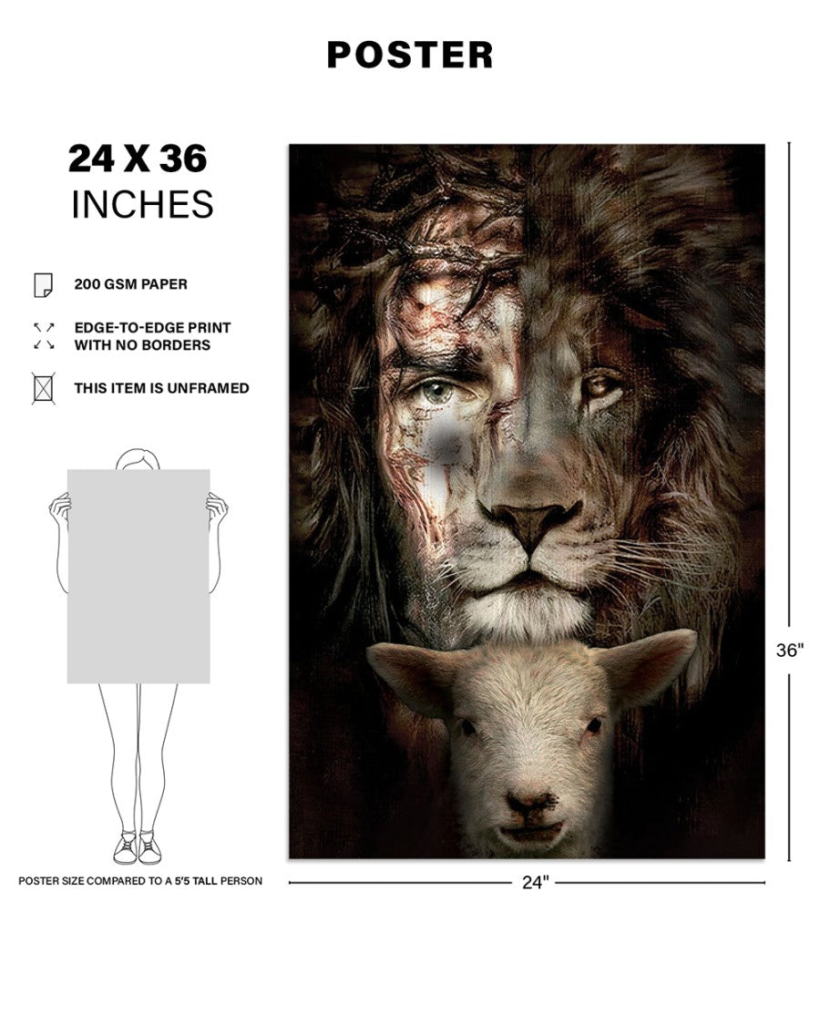 Jesus Lion And Lamb Premium Poster Wall Art