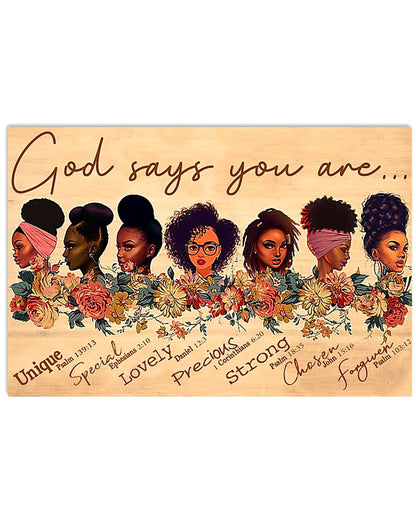 Black Girls God says you are unique special lovely precious strong chosen forgiven Standard Poster