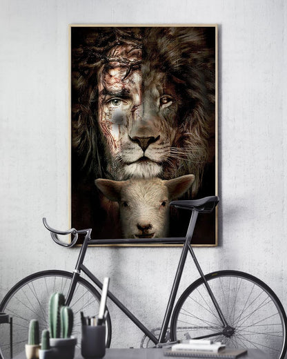 Jesus Lion And Lamb Premium Poster Wall Art