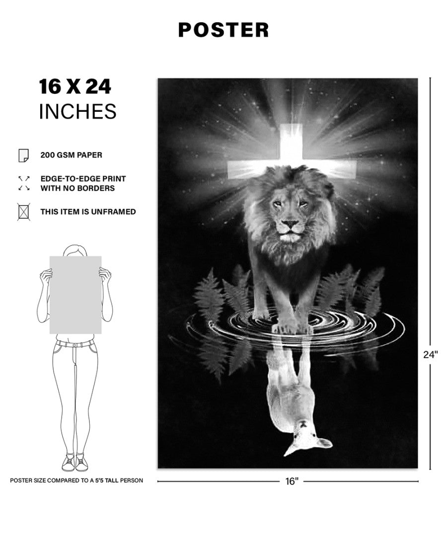 Jesus Lion And Lamb The Perfect Combination Poster, Lion Of Judah, Easter Poster, Christian Poster, God Art, Proud Christian Home Decor Standard Poster