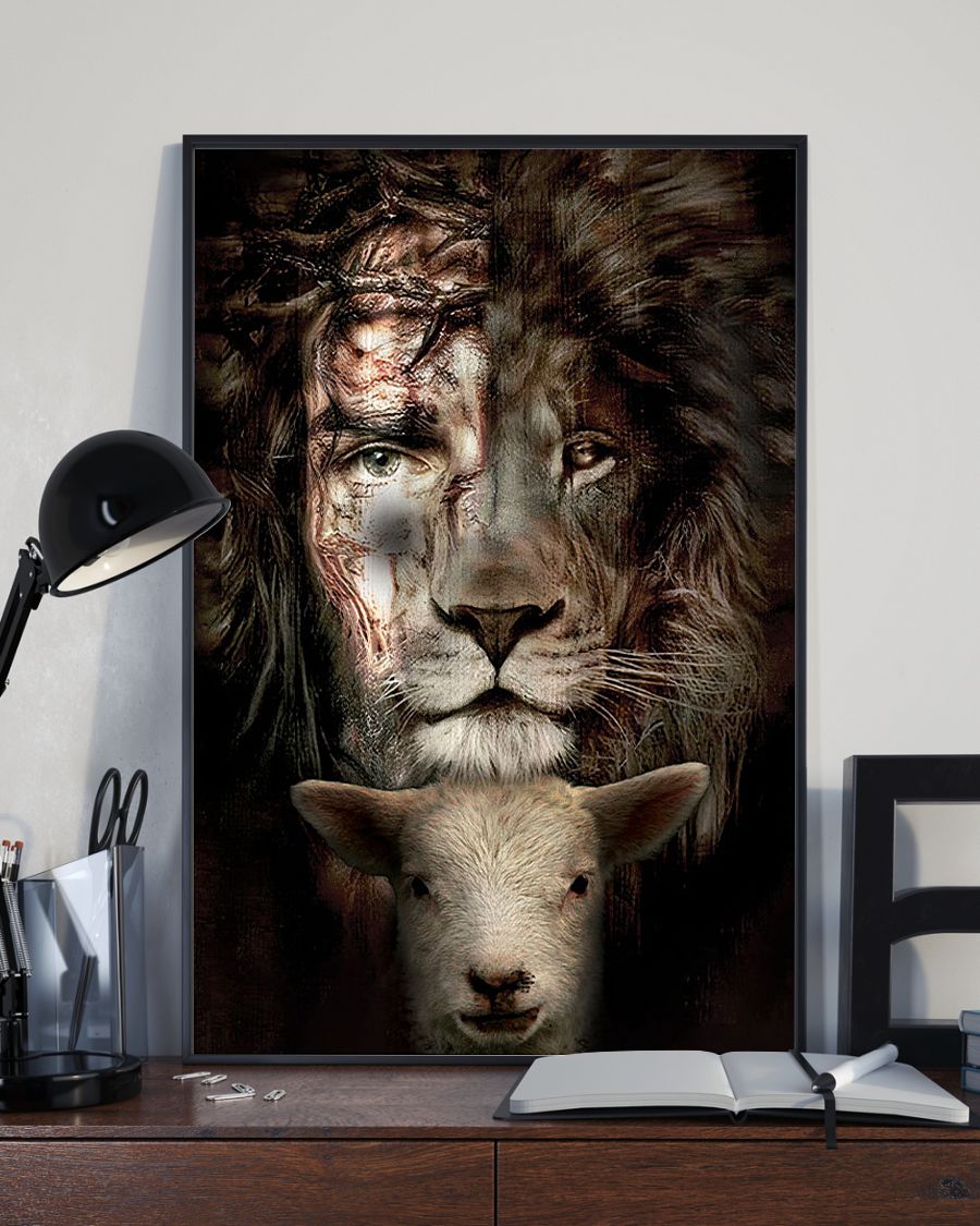 Jesus Lion And Lamb Premium Poster Wall Art