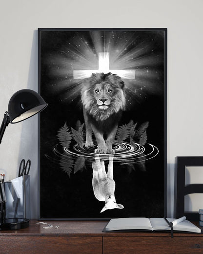 Jesus Lion And Lamb The Perfect Combination Poster, Lion Of Judah, Easter Poster, Christian Poster, God Art, Proud Christian Home Decor Standard Poster