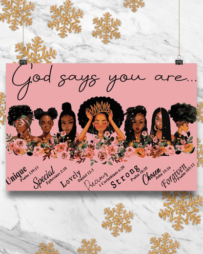 Black Girls God Says You are Unique Special Lovely Precious Satin Standard Poster