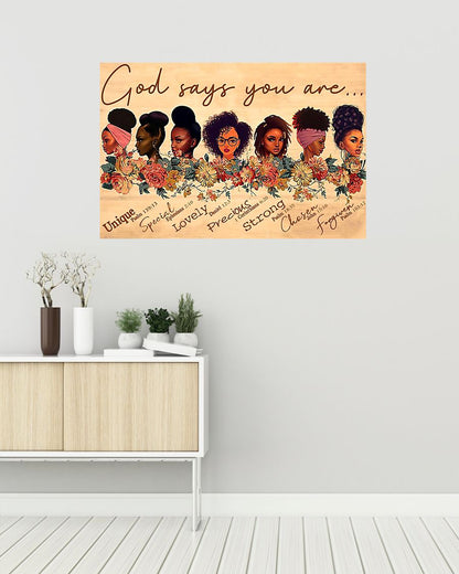 Black Girls God says you are unique special lovely precious strong chosen forgiven Standard Poster