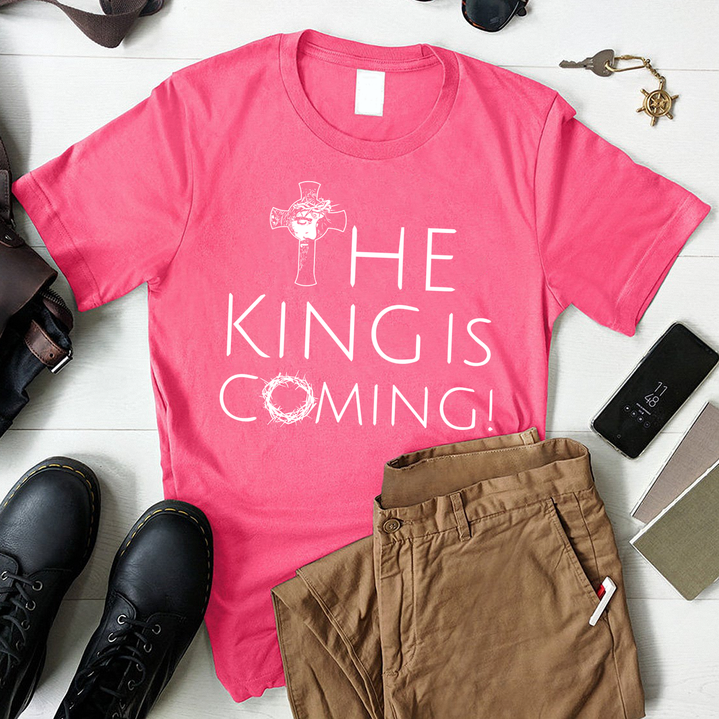 The King is Coming T-Shirt - Christian Apparel - Jesus is King - Minimal Design - Faith Clothing - Christian Standard T-Shirt