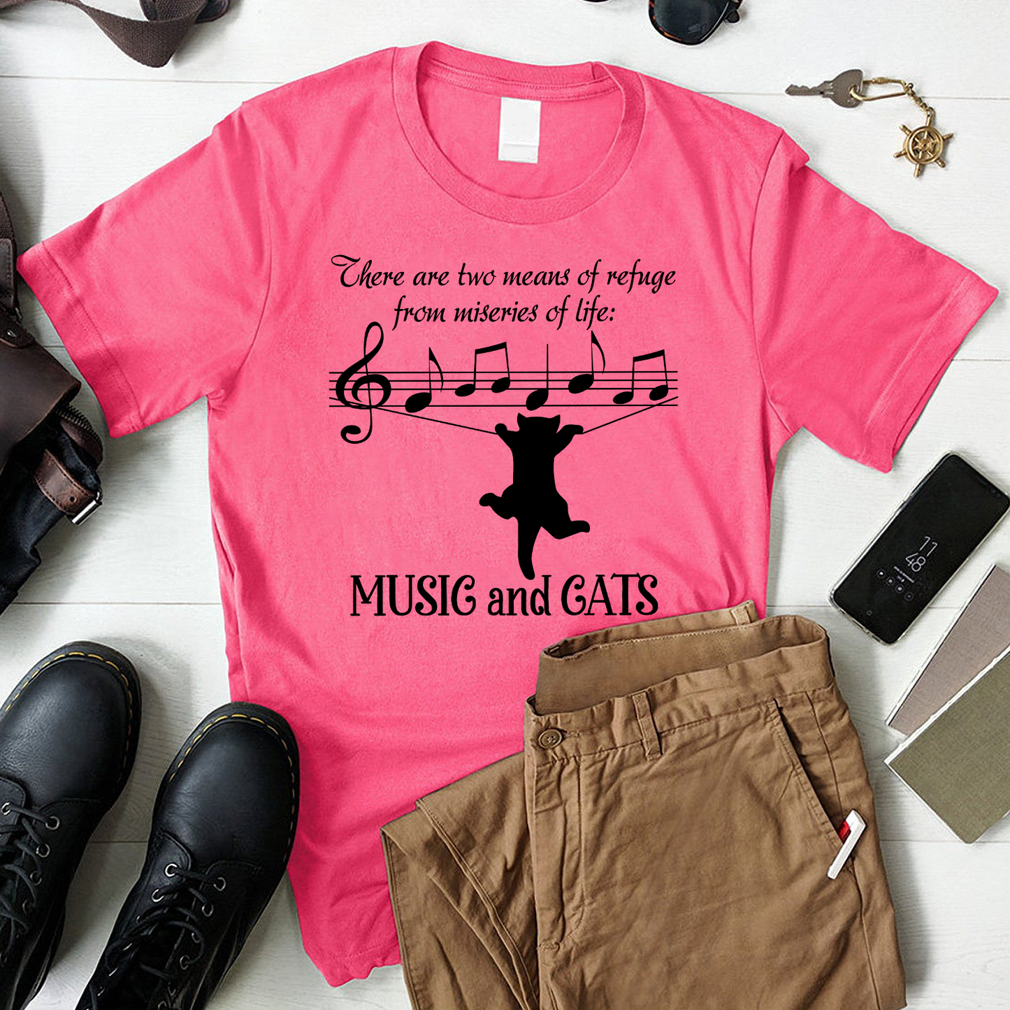 There Are Two Means Of Refuge From The Miseries Of Life Music And Cats Standard T-Shirt