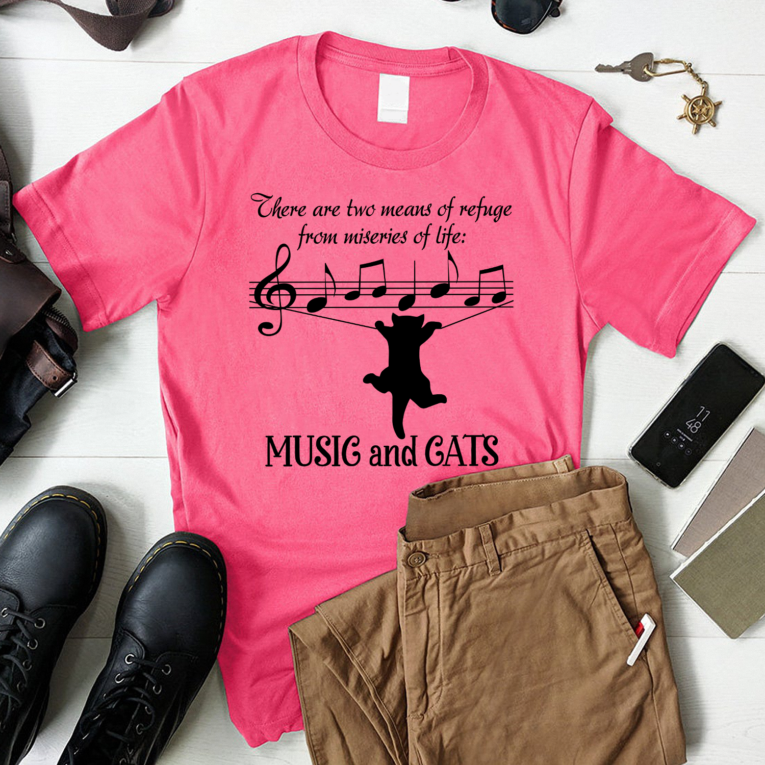 There Are Two Means Of Refuge From The Miseries Of Life Music And Cats Standard T-Shirt