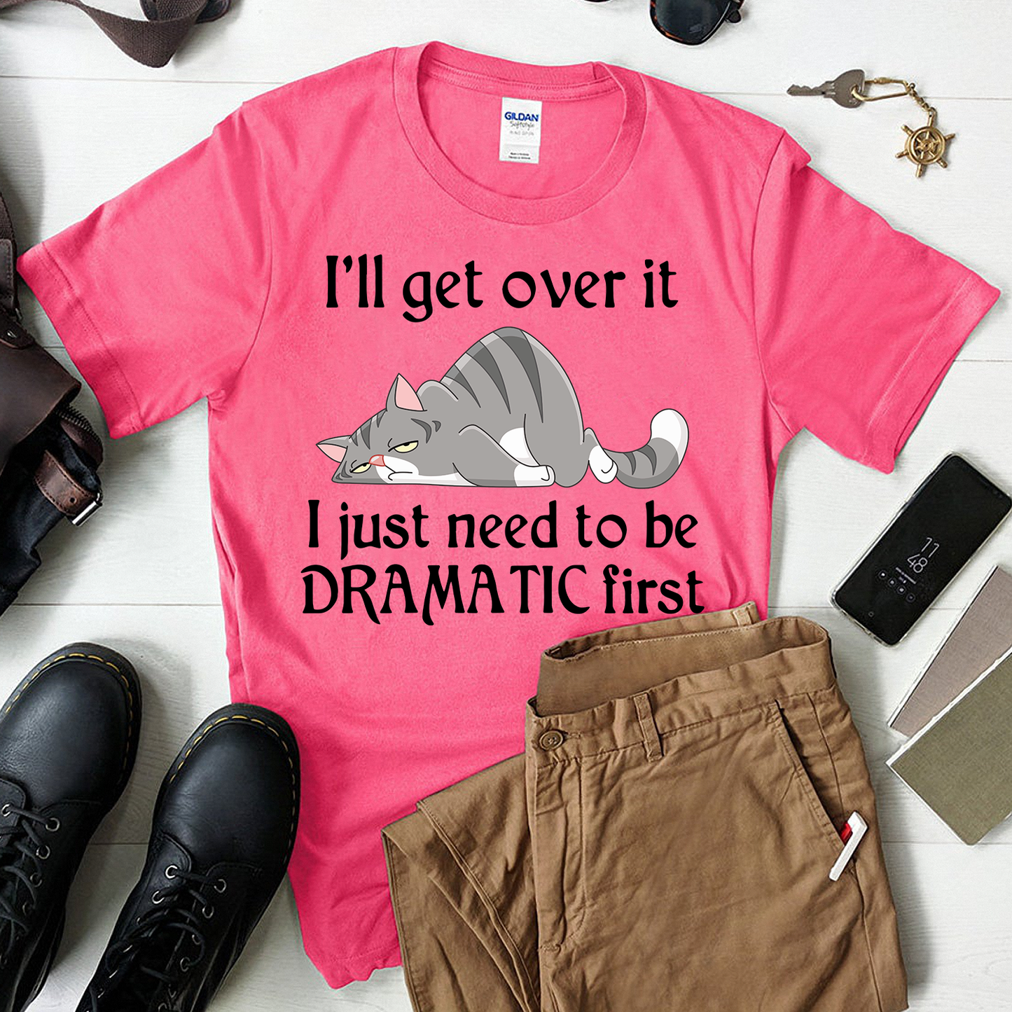 Lazy Cat, i'll get over it i just need to be dramatic first Standard T-shirt