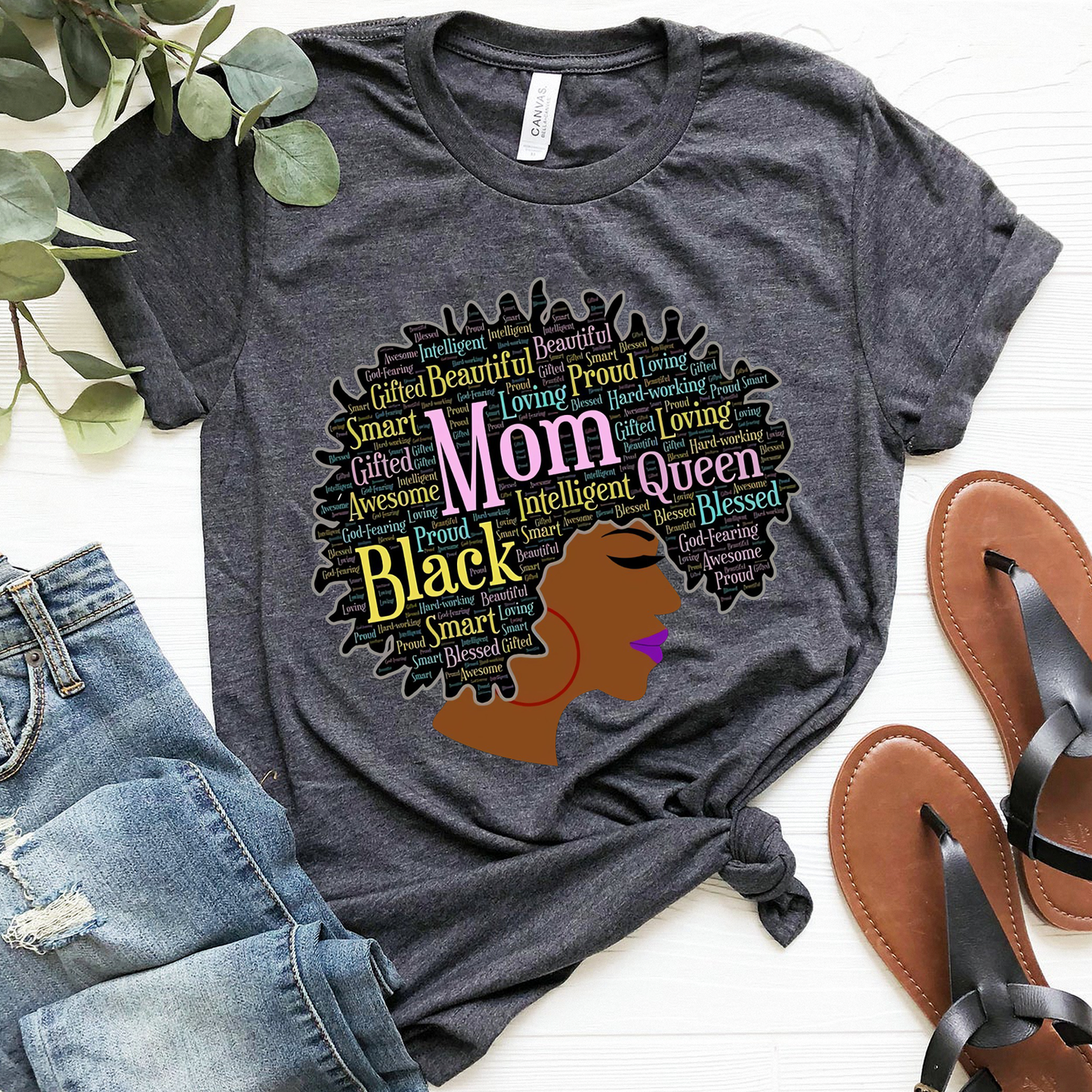 Black Queen Words in Afro Gift for Black Mom on Mother's Day Standard T-Shirt