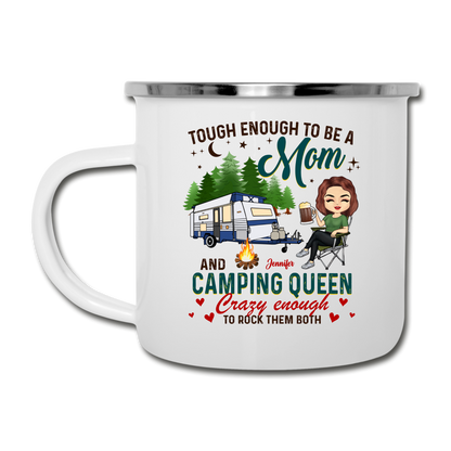 Personalized Custom Camper Mug - Tough Enough To Be A Mom And Camping Queen - Mother Gift - white