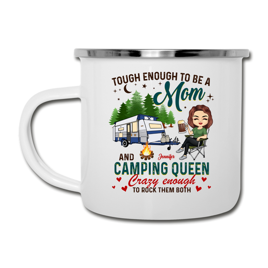 Personalized Custom Camper Mug - Tough Enough To Be A Mom And Camping Queen - Mother Gift - white