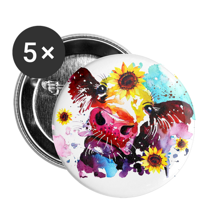 Watercolor Cow Sunflower Buttons large 2.2'' (5-pack) - white