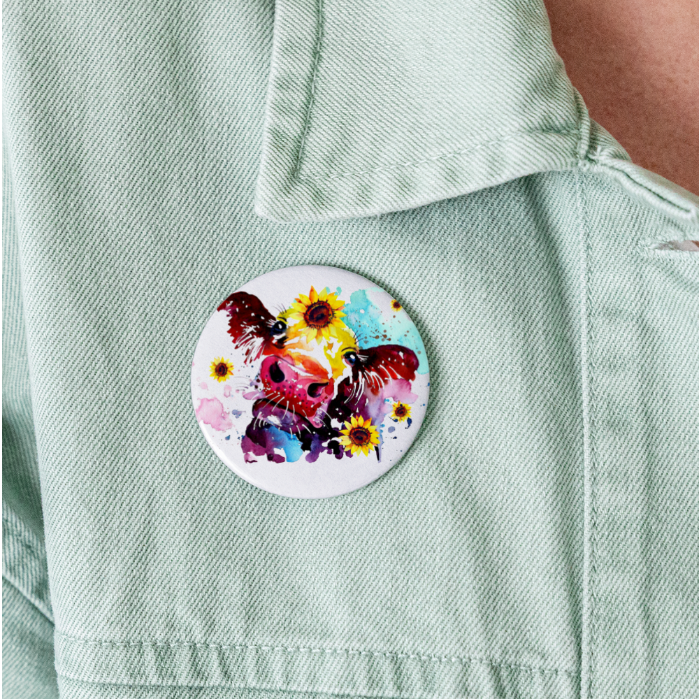 Watercolor Cow Sunflower Buttons large 2.2'' (5-pack) - white