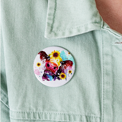 Watercolor Cow Sunflower Buttons large 2.2'' (5-pack) - white