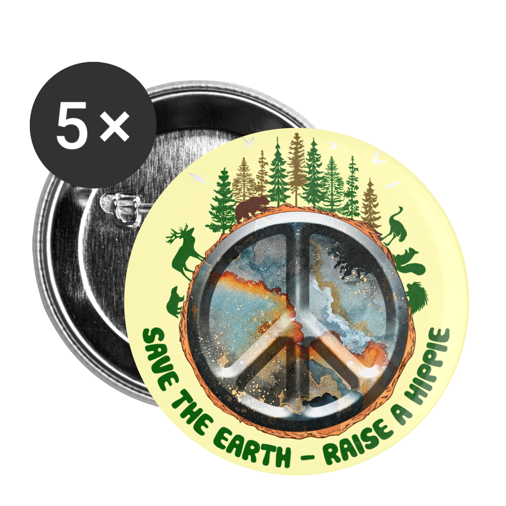 Save The Earth Raise a Hippie Buttons large 2.2'' (5-pack) - white