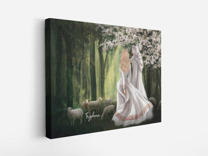 Personalized Woman First Day In Heaven Walking With Jesus Among The Lambs Canvas Prints And Poster