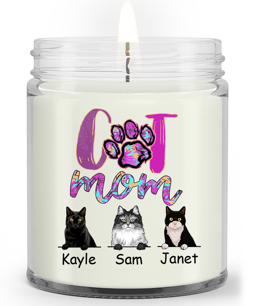 Personalized Soy Wax Candle, Custom name and Artwork Cats, Cats Mom, Cats Lovers Soy Wax Candle